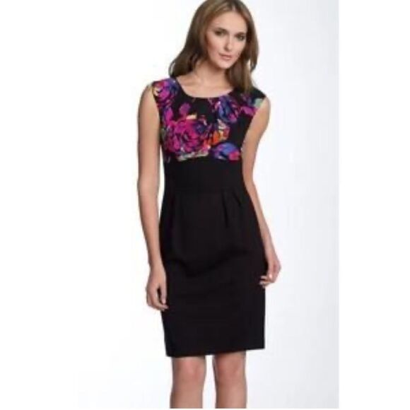 Trina Turk Silk Pleated Sheath Dress Black Pink Size 6 - Picture 8 of 8